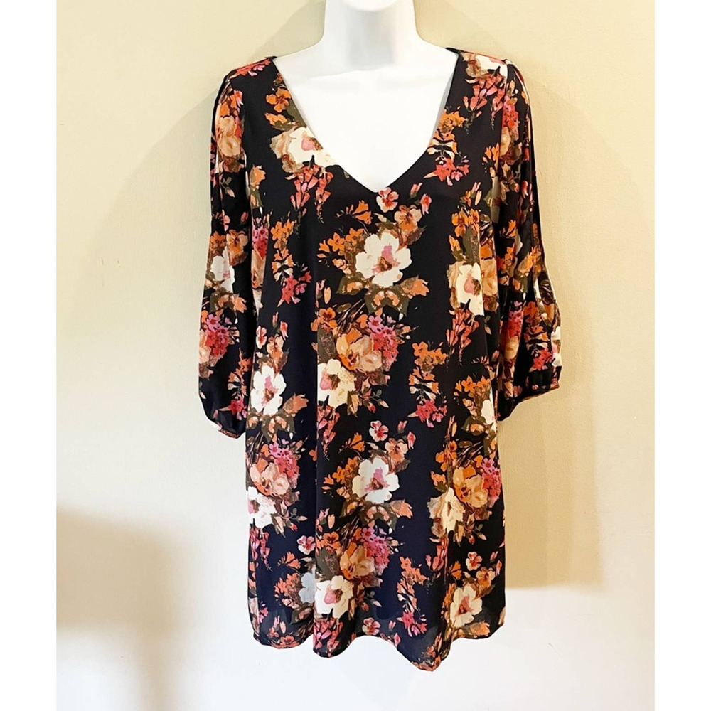 Lulus Shifting Dears Navy Floral Print Dress S